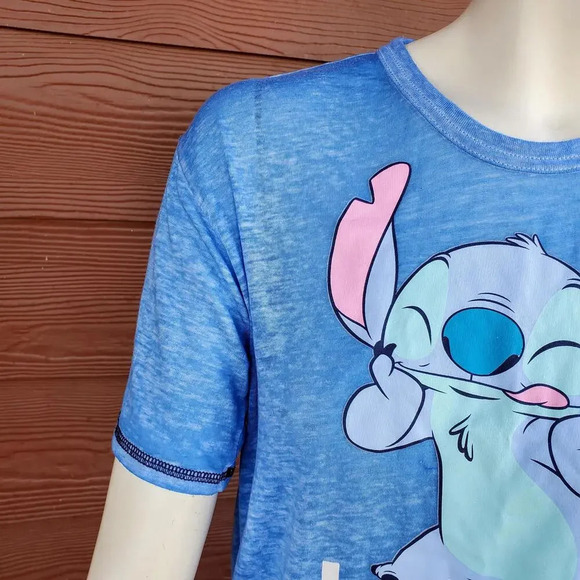 Disney Stitch Just One Of Those Days Tissue Thin Blue Graphic Tee T-Shirt XS - Picture 5 of 16